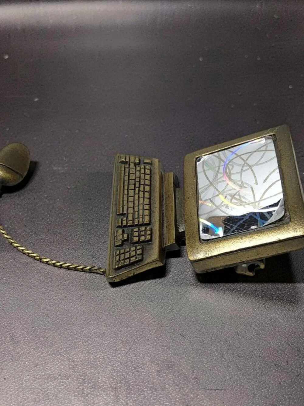 vintage jj jonette iridescent pewter computer with mouse brooch